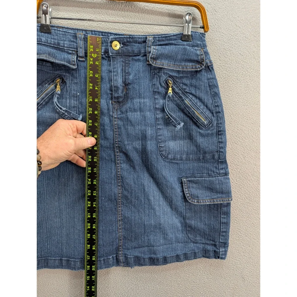 Gazoz‎ Jeans Denim Cargo Skirt Dark Wash Pockets Utility Size 11/12 Blue Stretch